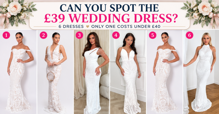 Six bridal dresses for a wedding dresses under £40 UK challenge